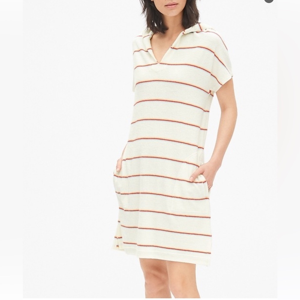 LOVE by Gap White Striped Terry Cloth Hoodie Swim Coverup Size Small